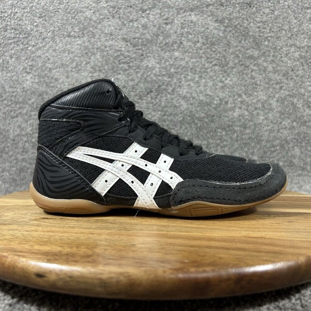 ASICS Matflex 7 1084A011 Youth Sz 1.5 Black White Wrestling Athletic Shoes Used